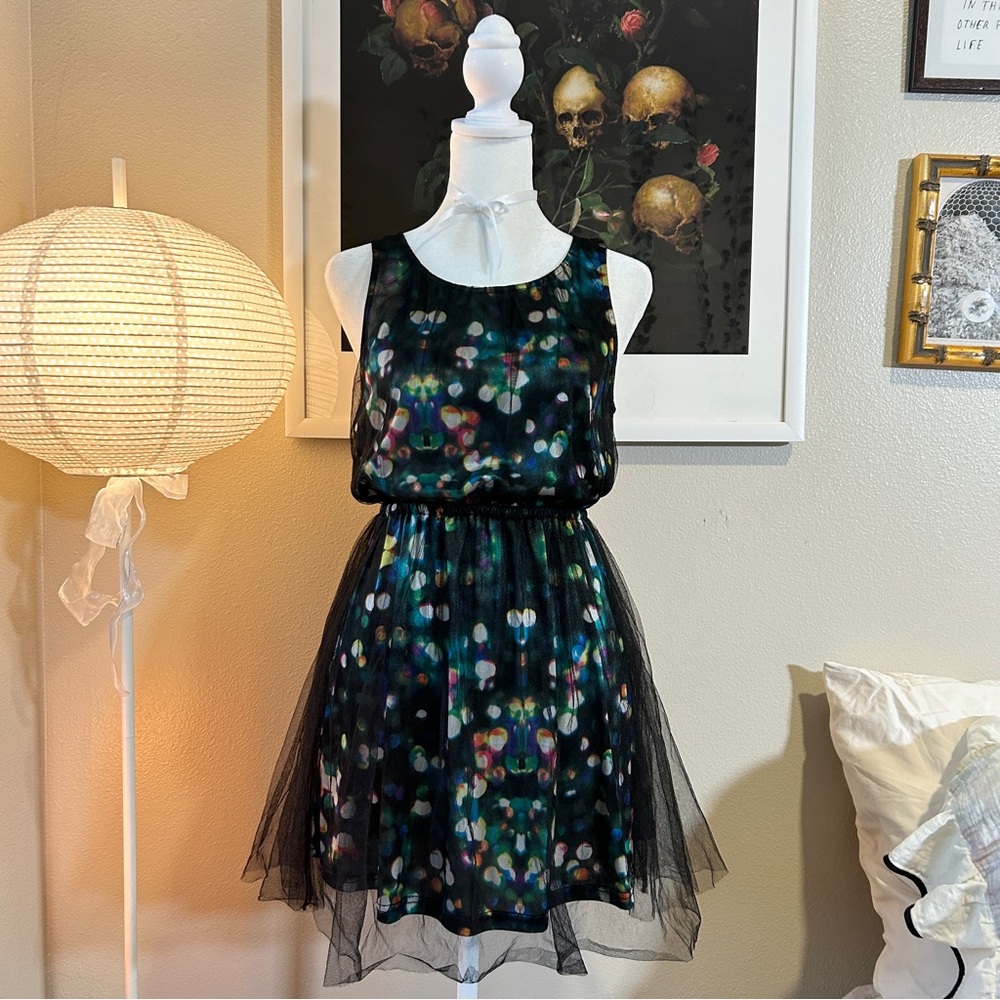 H&M black city lights tulle sleeveless mini dress 4